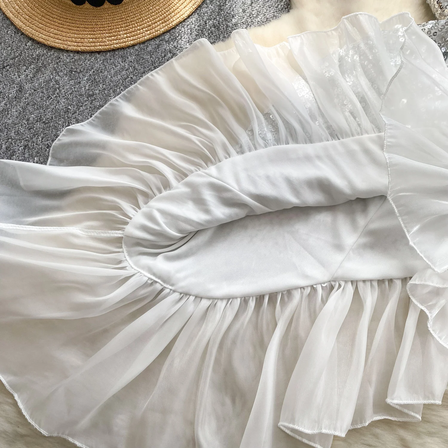 Chic vintage ไม่สมมาตร ruffle Elegant Fairy เกาหลีแฟชั่น Boho Sundress เสื้อผ้าผู้หญิงชุดมินิ