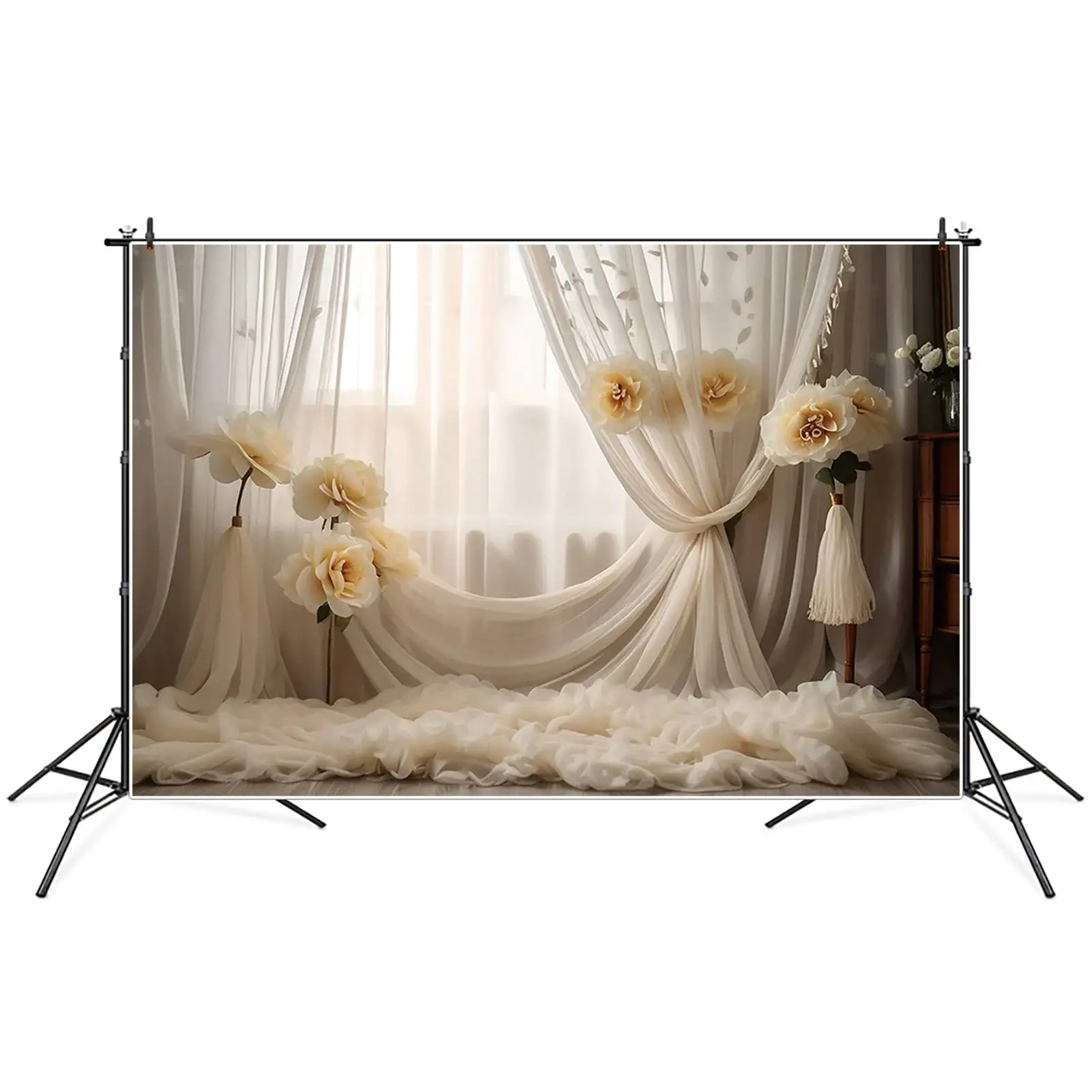 MOON.QG Girls Portrait Bohemian Style Backdrop Flower Drapes Curtain Background Custom Party Decoration Photocall Props