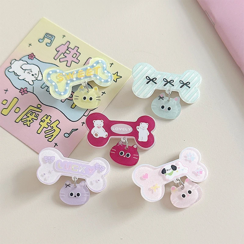 Cute Cat Pendant Hairpin Sweet Cartoon Bone Hair Clip For Women Girls Fashion Side Bangs Clip Kawaii Hair Accessories Gifts