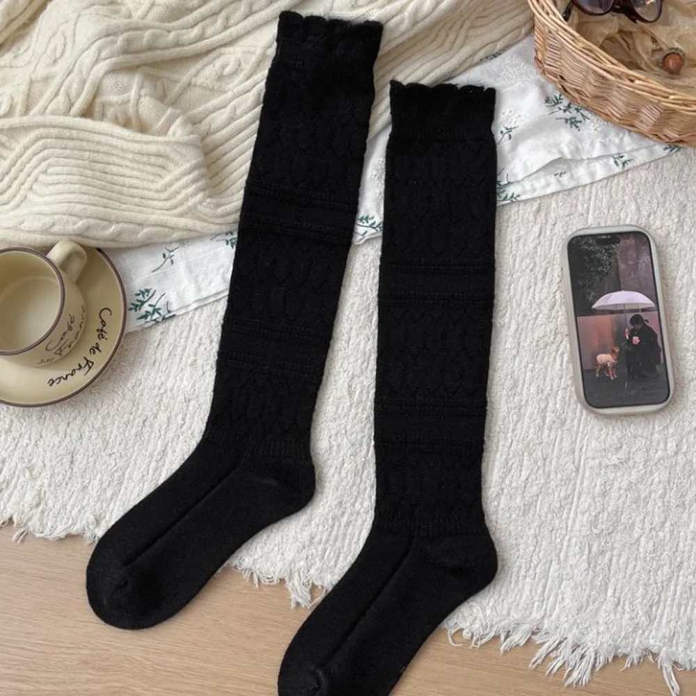 

Новые вязаные полые носки до середины икры, теплые дышащие длинные носки-трубочки в стиле Харадзюку, уличные повседневные носки средней длины, осень-зима