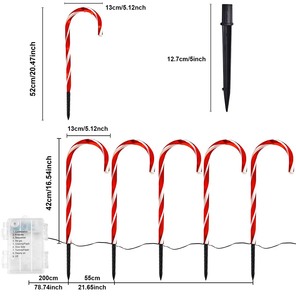 4/5/8/10 LED クリスマスキャンディケインライトバッテリー防水屋外経路マーカーステークスストリングライトガーデンパティオパーティーの装飾