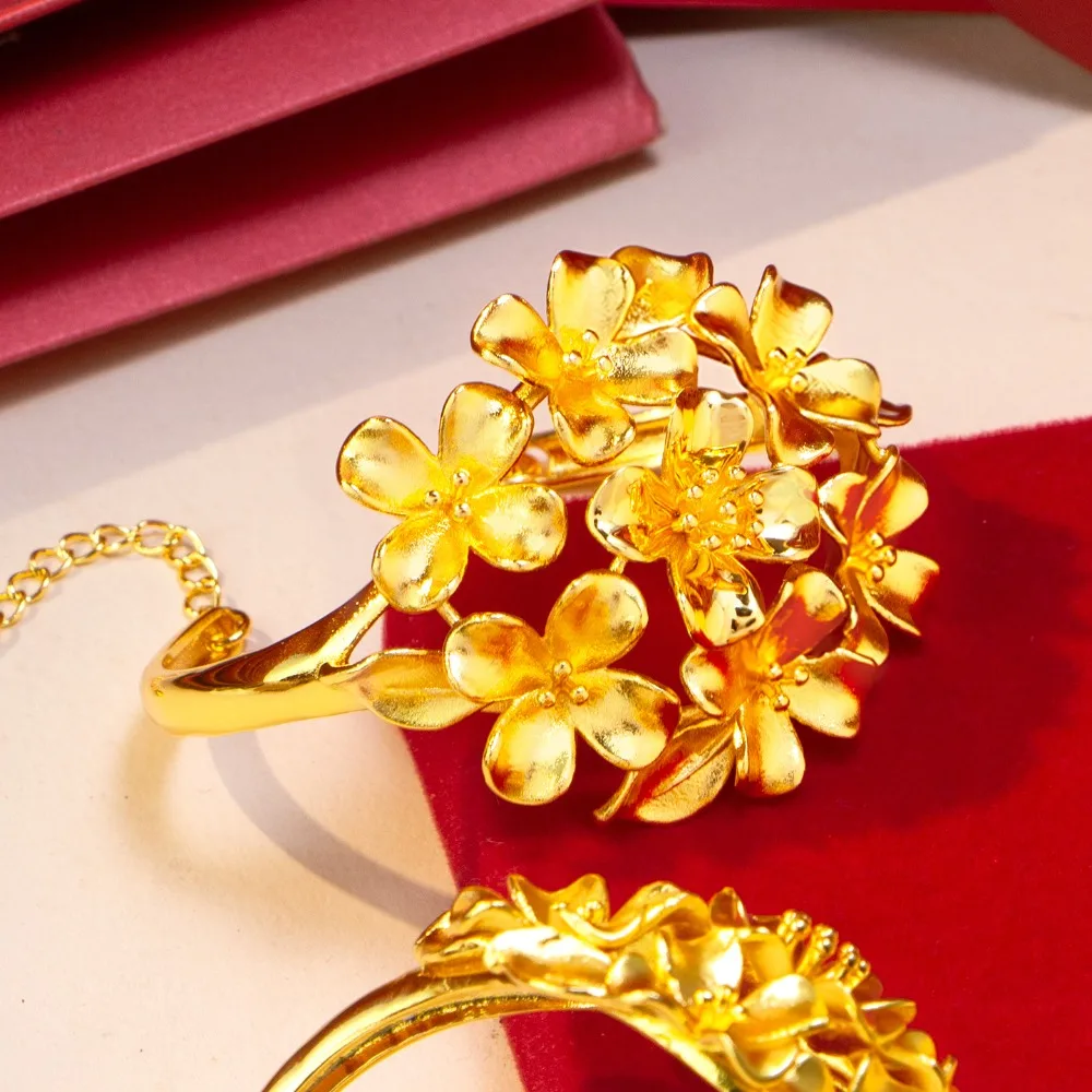Three-dimensional bloated flower bracelet fashion simple hollow bracelet female models 9999gold