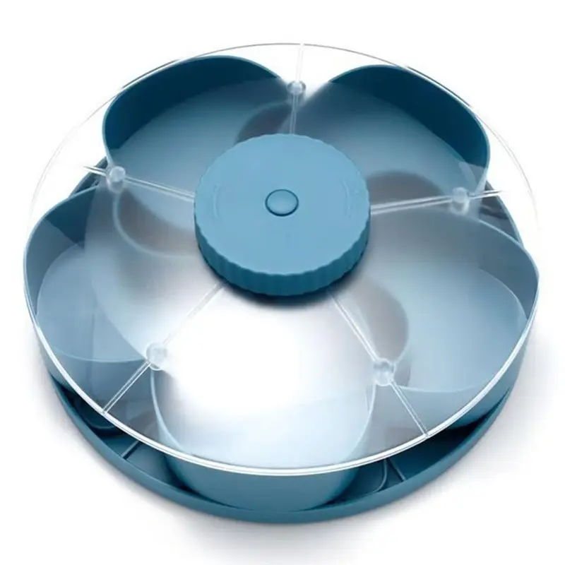 AT05-Snack Serving Tray Party Snack Serving Tray Portable Lazy Susan Snack Box 5-Compartment Rotating Party Platter With Lid