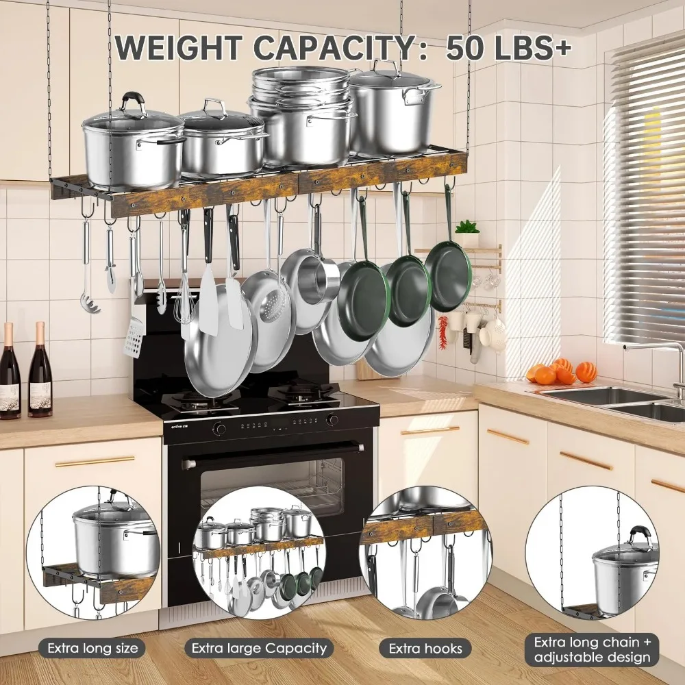 حامل أوعية معلق على السقف، منظم أواني ومقالي، شماعة للطهي مع 24 خطافًا لسقف المطبخ #5