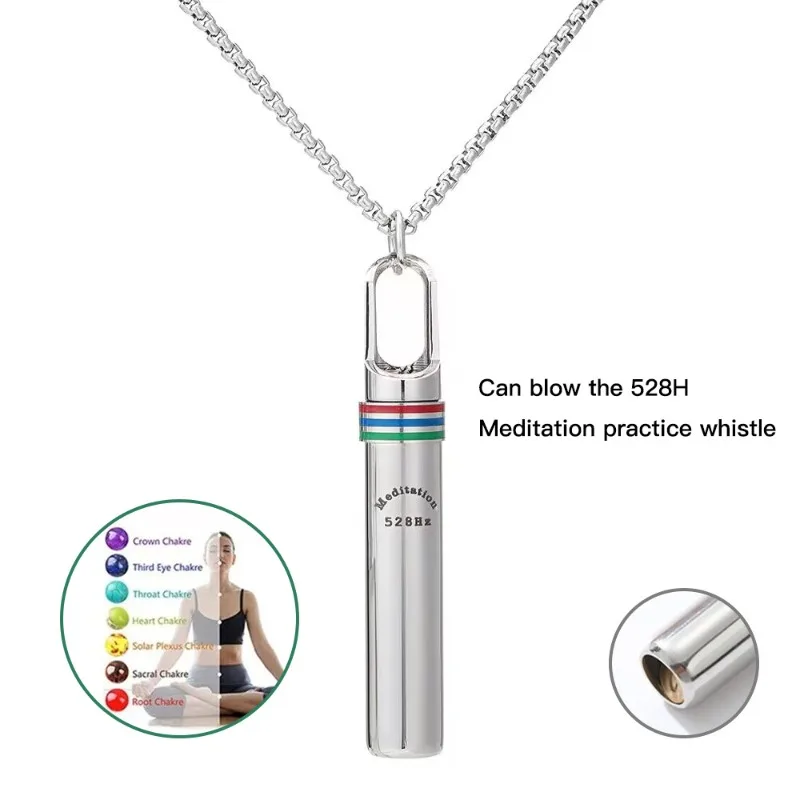 528Hz Low-frequency Whistle Sound Healing Meditation Breathing Decompression Whistles Stainless Steel Mindfulness Pendant