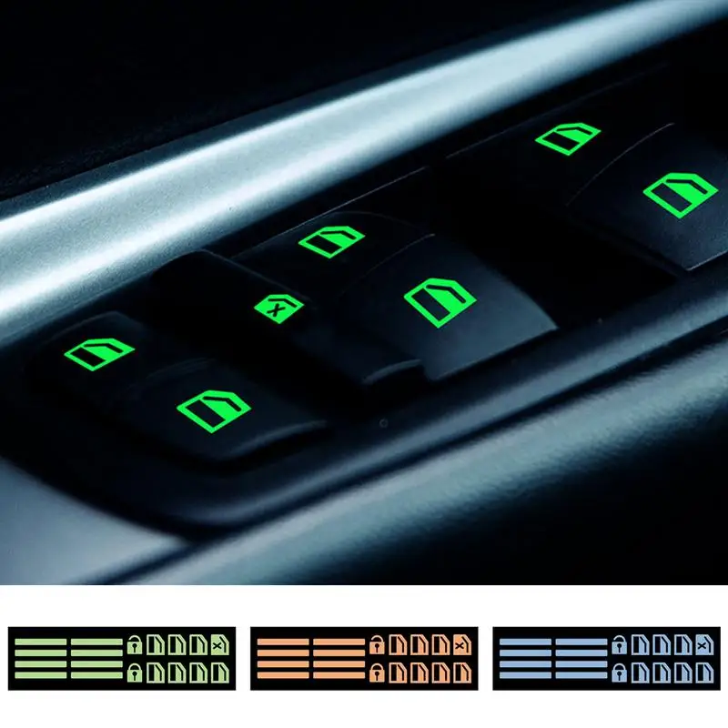 Наклейки для ночной видимости, универсальные пластиковые наклейки на панель управления автомобильными окнами, сильное прилипание, наклейки на кнопки подъема автомобильных дверей и окон