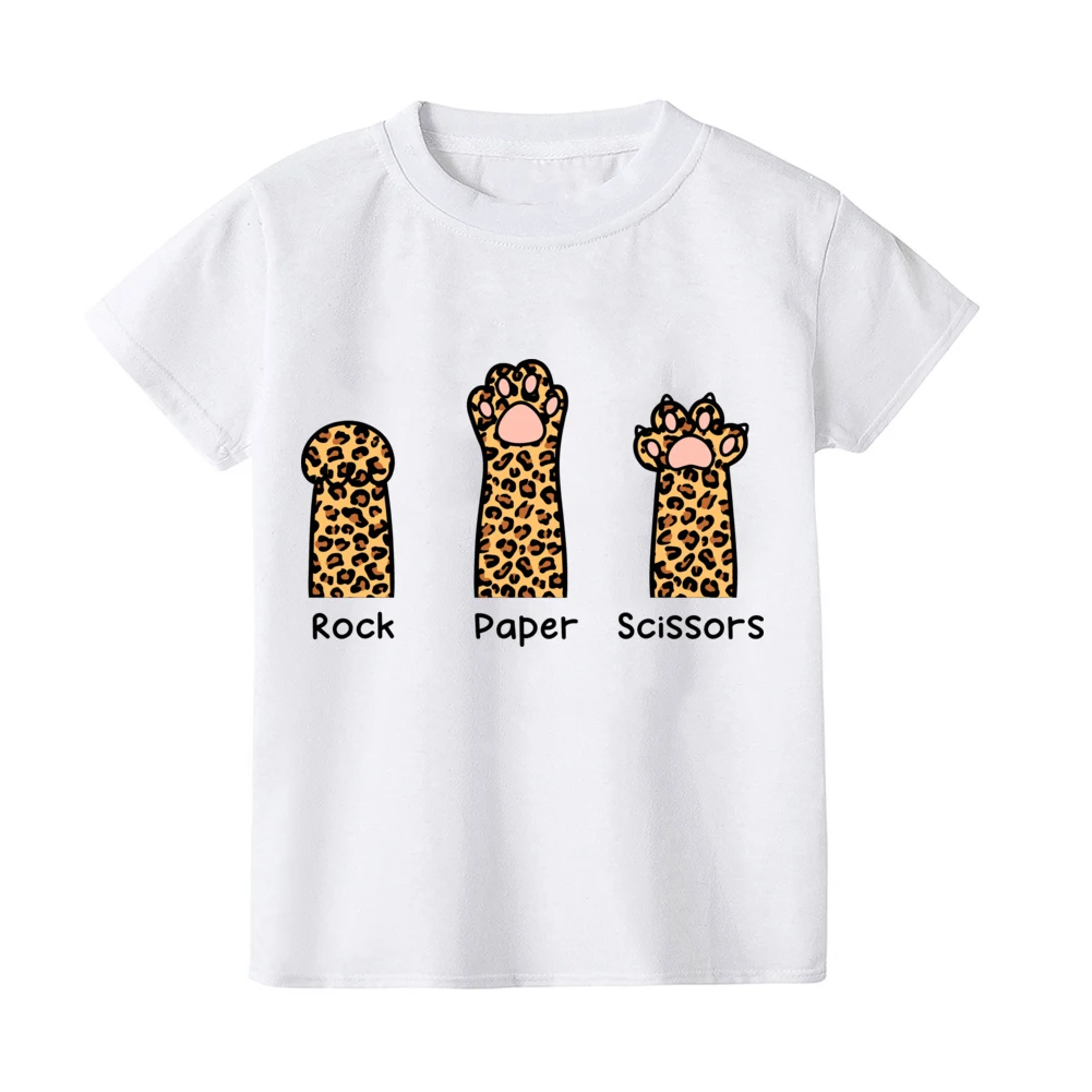 

Kids T-shirt Rock Paper Scissors Cat's Paw Print Kid Shirt Todler Short Sleeve Shirts Girl Boy Cute Clothes Child Birthday Gift