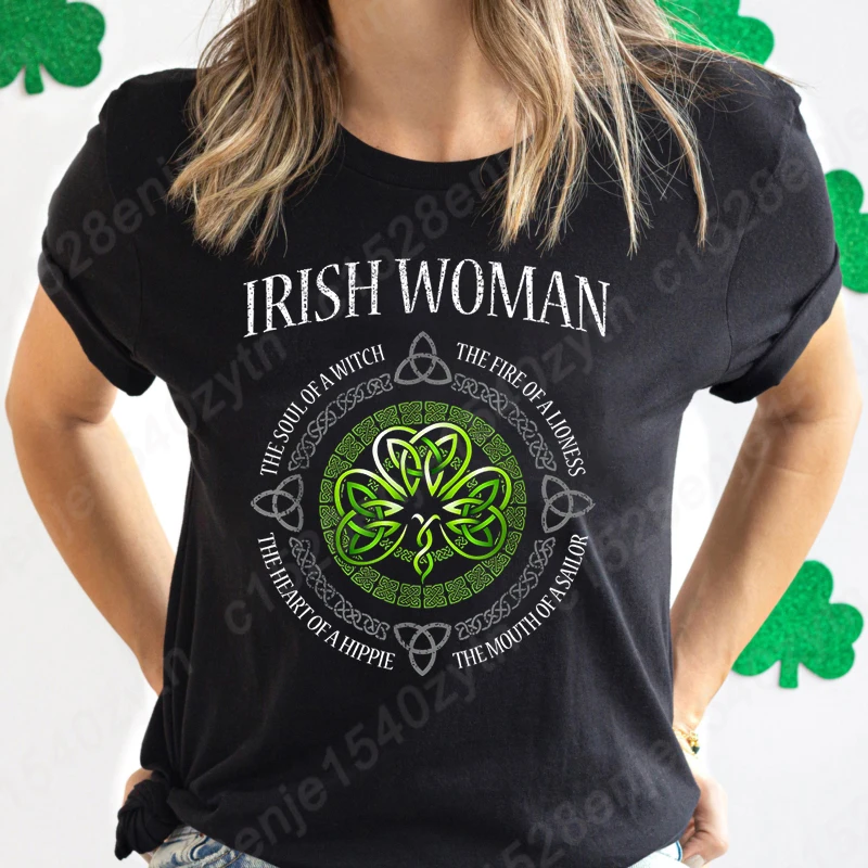 

IRISH WOMAN Shamrock St. Patrick's Day T-Shirt, St Patrick's Day Gifts, casual short sleeve, Crew Neck Tees, Women's T-shirts