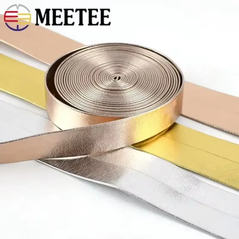 5M Meetee 5-50mm Synthetic PU Leather Ribbon Gold Silver Band for Bag Strap Clothes Decor Rope Necklace Cord DIY Craft Material