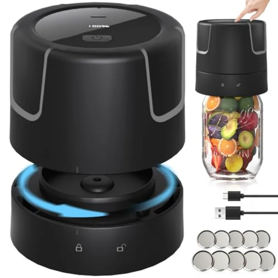 Electric Mason Jar Vacuum Sealer for food storage or fermentation, ABS plastic, black, 85kPa strong suction, silent rechargeabl