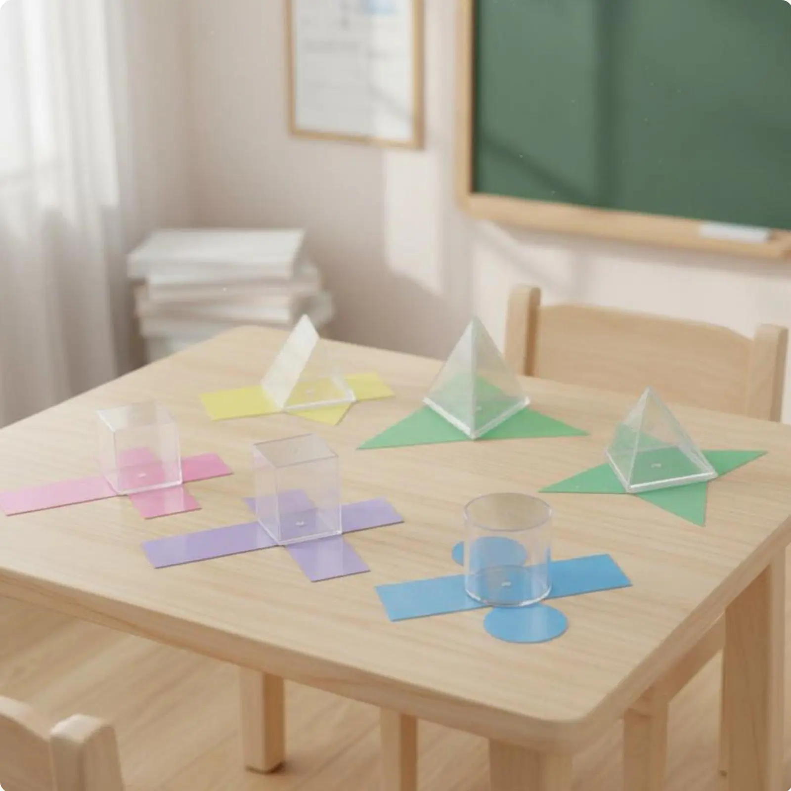 Educational Toy for Kids Learning Geometric Shapes 8 Pack 3D Solids with Foldable Inserts Math Manipulatives for School