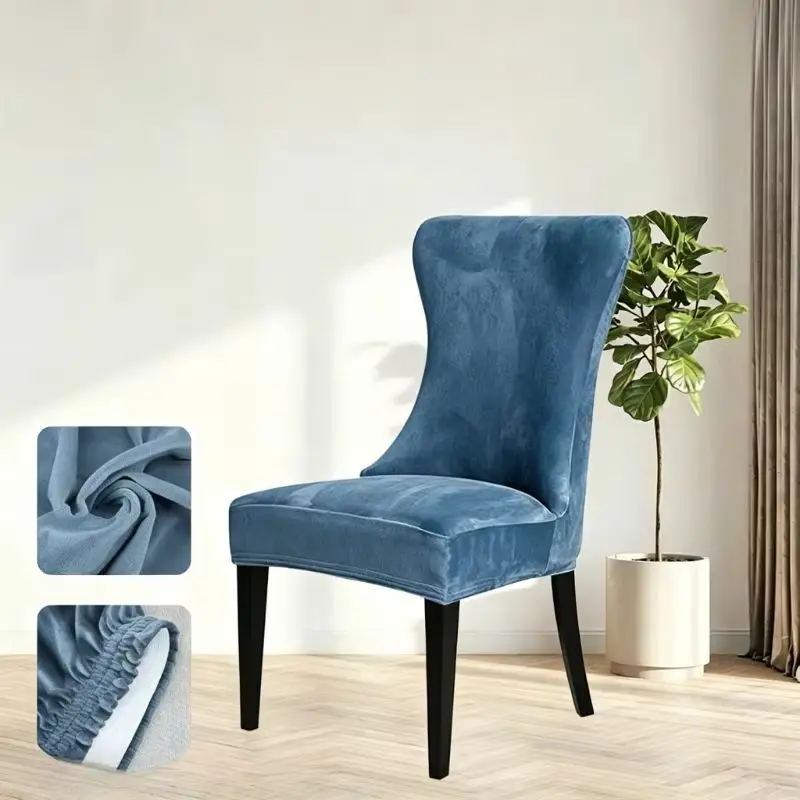 2026 New Silver Fox Velvet High Back Curved Chair Covers Seamless Non-Slip Durable Protectors for Home Office Furniture