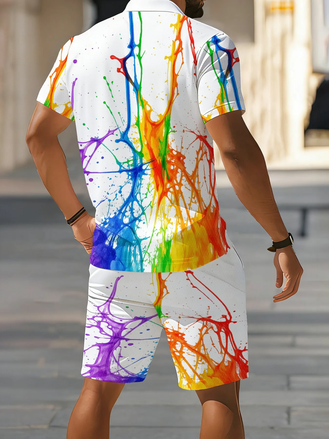 2026 Summer American Men's Short-Sleeved Polo Shirt Set - Casual Fashionable Comfortable with 3D Graffiti Pattern Print - view 2