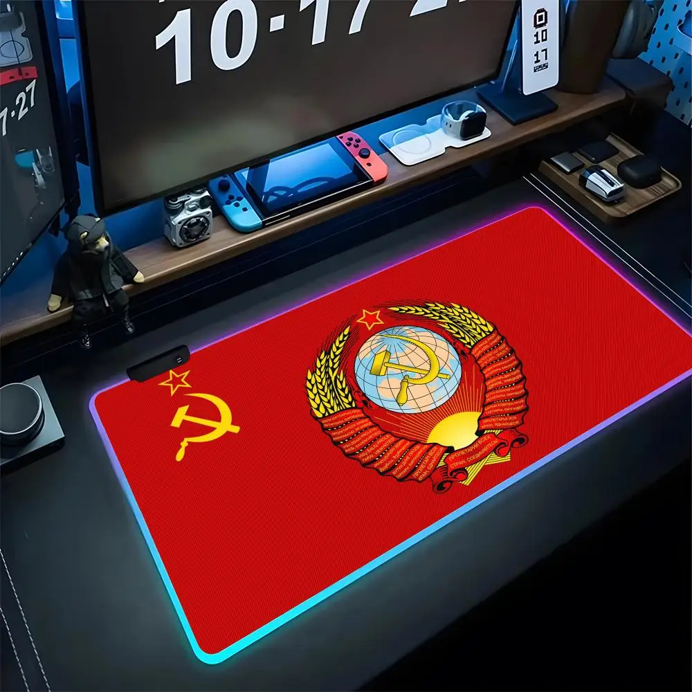 

Soviet Union USSR Flag Mouse trend Pad Gaming LED 700x300 Mouse Mat Mousemats Table Pads PC Desk Mat RGB Keyboard Mat XXL