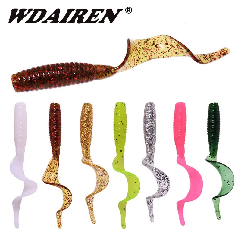 

10 Pcs Jig Wobblers Worm Soft Bait Shrimp Smell Silicone Fishing Lure Artificial Tail Swimbaits for Bass Trout Fishing Tackle​