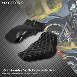 Motorcycle Rear Short Fender Mudguard With Turn Signal LED Driver Seat Solo Cushion For Harley Softail Breakout Fat Boy 18-2023