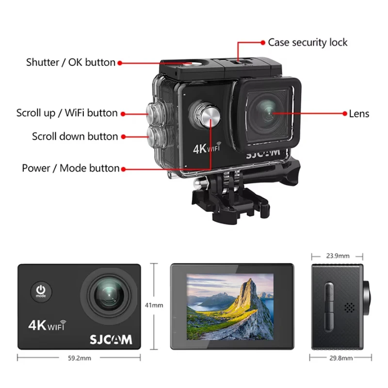 SJCAM SJ4000 Воздушная экшн-камера с видео 4K 30 м Водонепроницаемая 2,4G Wi-Fi Спортивная камера Экшн-камера Спортивная камера велосипед мотоциклы