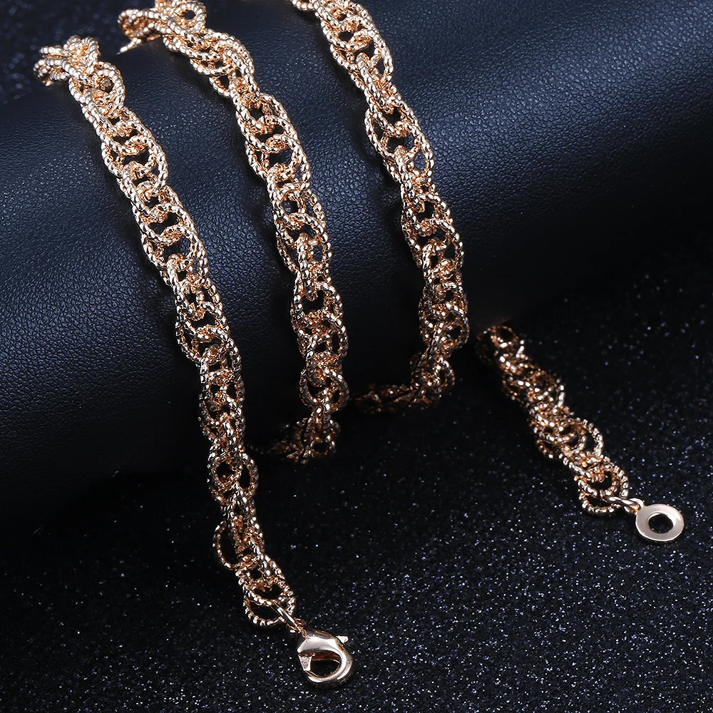 Unique 6mm 585 Rose Gold Color Necklace For Womens Girls Wave Twisted Link Chain Elegant Fashion Jewelry Gifts CN57