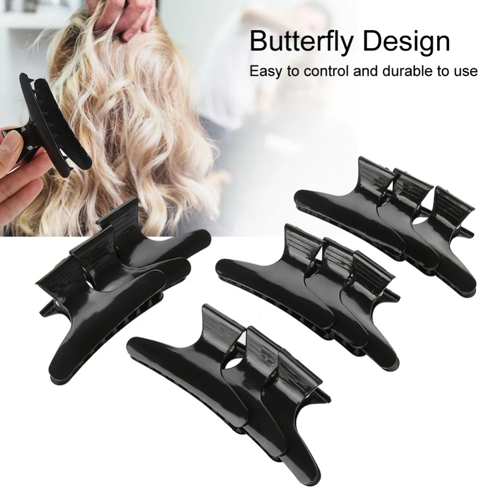 12Pcs Convenient Non Slip Butterfly Hair Clips Glitter Finish Black Hair Claws Thick And Thin Hair Hair Clip Salon Use