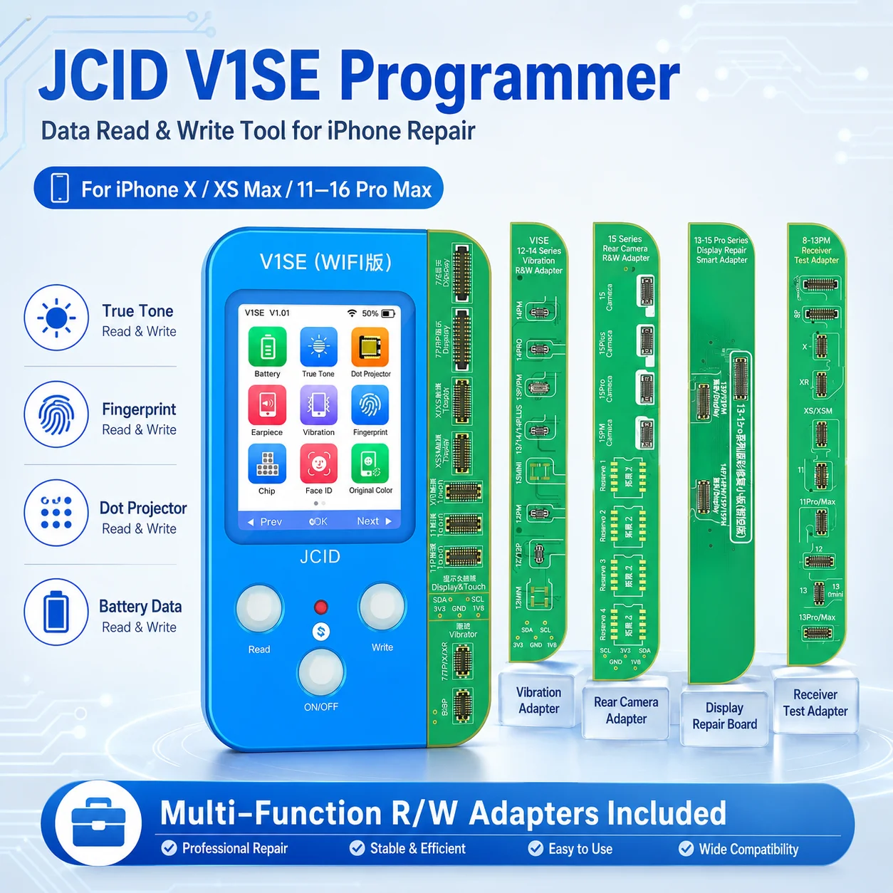 JCID V1S V1SE Programmer for iPhone X-16 Pro Max True Tone Battery Fingerprint Dot Projector Read Write Tool