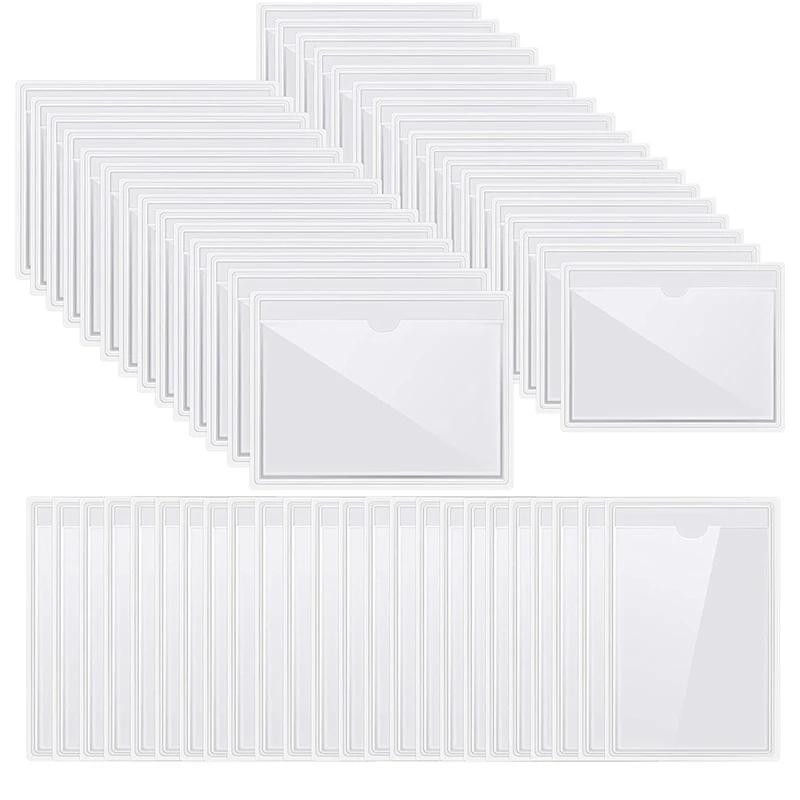 57 Pcs Self-Adhesive Label Card Holder Index Pockets Holder Clear Plastic Card Holder Adhesive Label Holder 3 Sizes