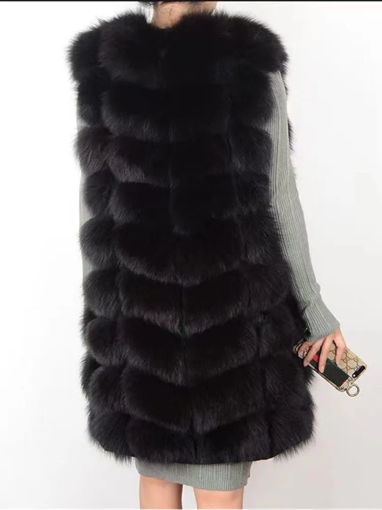 LANMREM High End Fox Fur Spliced Coat Women Solid Color Sleeveless Warm Mid Length Vest Fashion 2024 Winter New Clothing 2AA4210