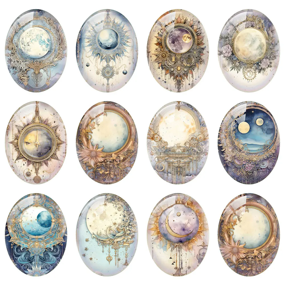 

10pcs/lot Moon Star Fancy Oval Photo Glass Cabochon Flatback Demo Flat Back Cameo For Diy Jewelry Making Supplies