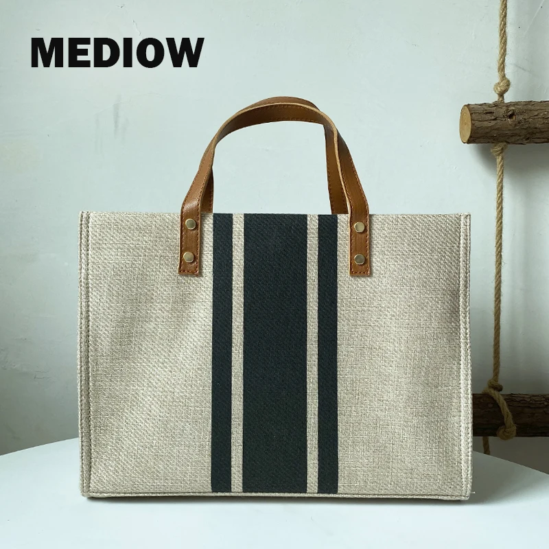 MEDIOW Casual Tote Bag For Women Luxury Designer Handbags And Purse 2023 New In Linen Material Top Handle Crossbody Bags Medium