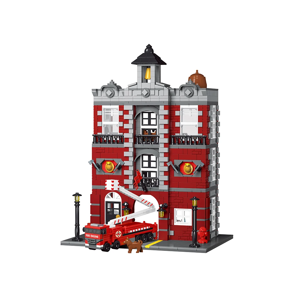 2025 NEW Creative Fire Station Street View LED Light Town Downtown Model Moc Modular Building Blocks Brick Toys Gift Decor 10197