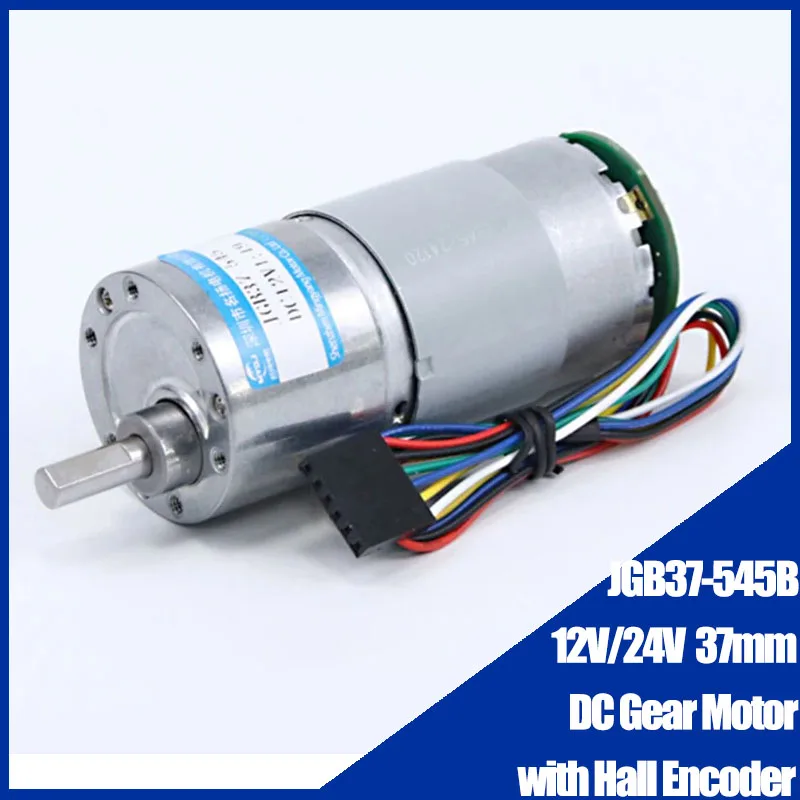 JGB37-545B DC Gear Motor 12V 24V 37mm  with Hall Encoder High Torque Adjustable Speed Can CW CCW Micro Motor