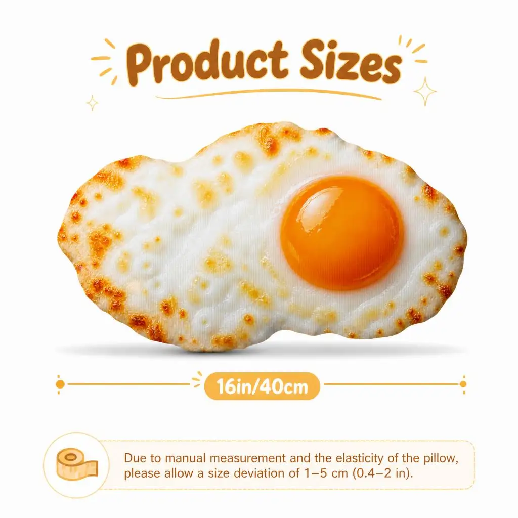 Sunny Side Up Fried Egg Plush Pillow Breakfast Brunch Cushion Irregular Stuffed Throw Pillow Foodie Home Decor Sofa Gift - view 4