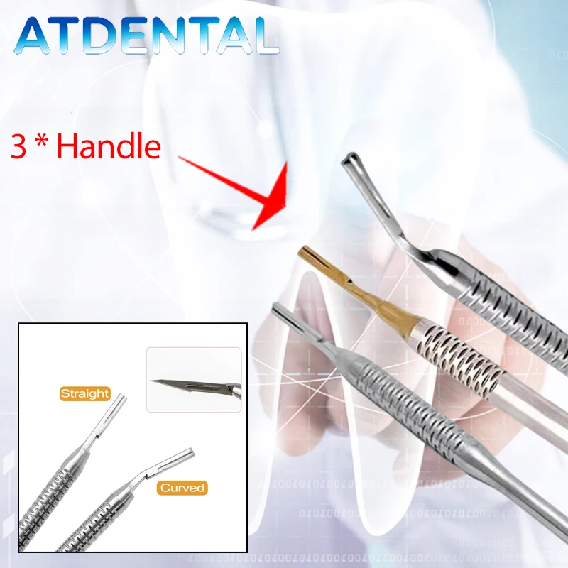 Dental Scalpel Handle No.3 Blade Surgical Tool Curved Oral Hilt Stainless Steel Dental Clinic Instruments for Surgery