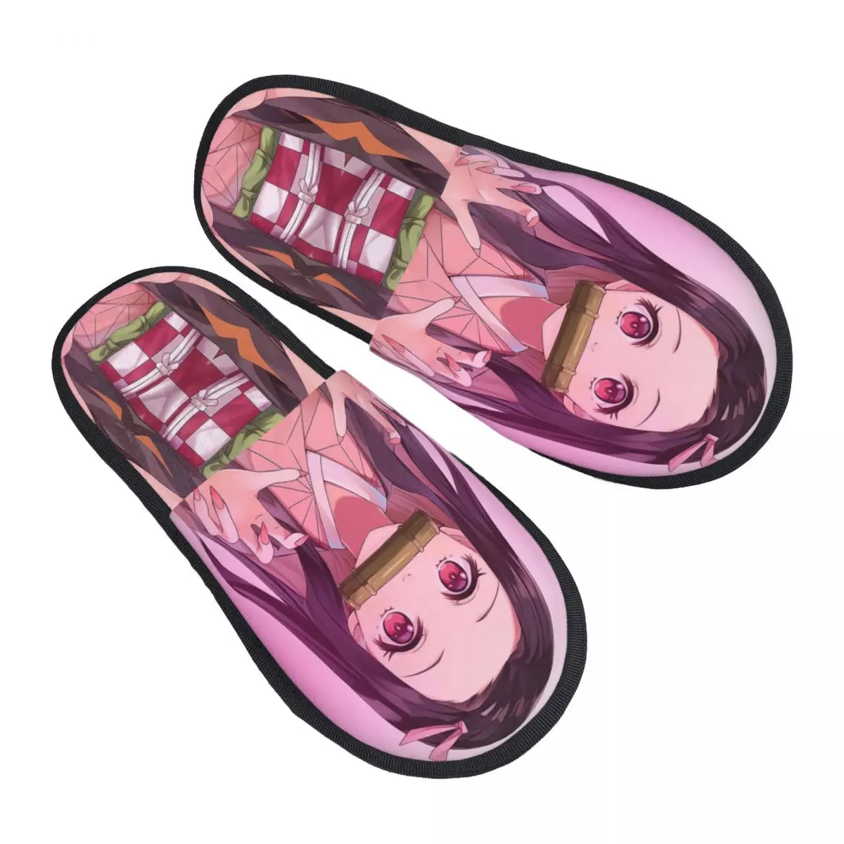 Custom Anime Demon Slayer Memory Foam Slippers Women Soft Warm Kimetsu No Yaiba Nezuko House Slippers