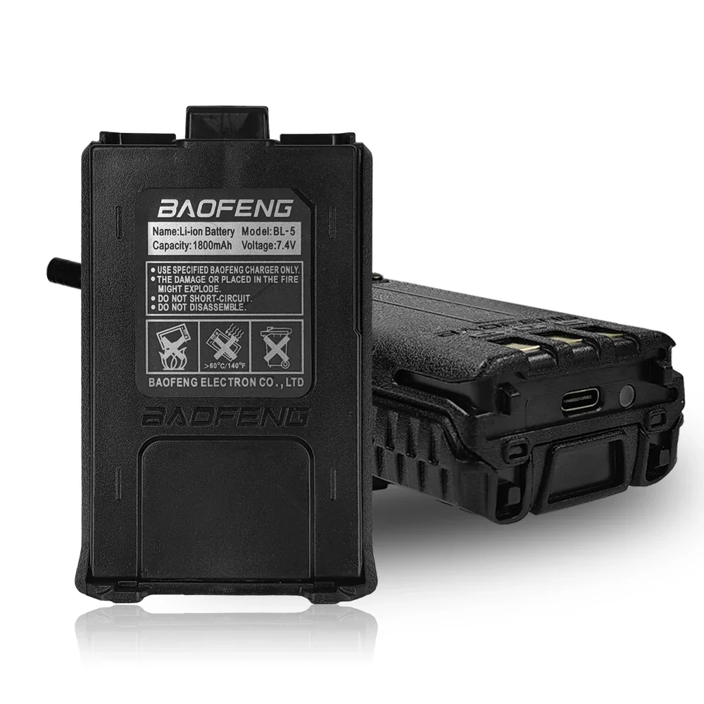 Original Baofeng UV-5R 1800mAh 7.4V Type-C Rechargeable Battery, UV5R Radio Accessories UV 5R Walkie Talkie BL-5 Li-ion Battery