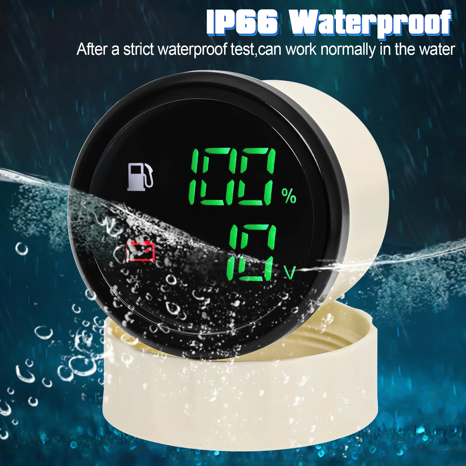 アラーム付きユニバーサル2 in 1デュアルゲージ,LED燃料レベルメーター,電圧計,燃料タンクレベルセンサー,車とボート用,カスタム,0-190オーム,52mm,新品