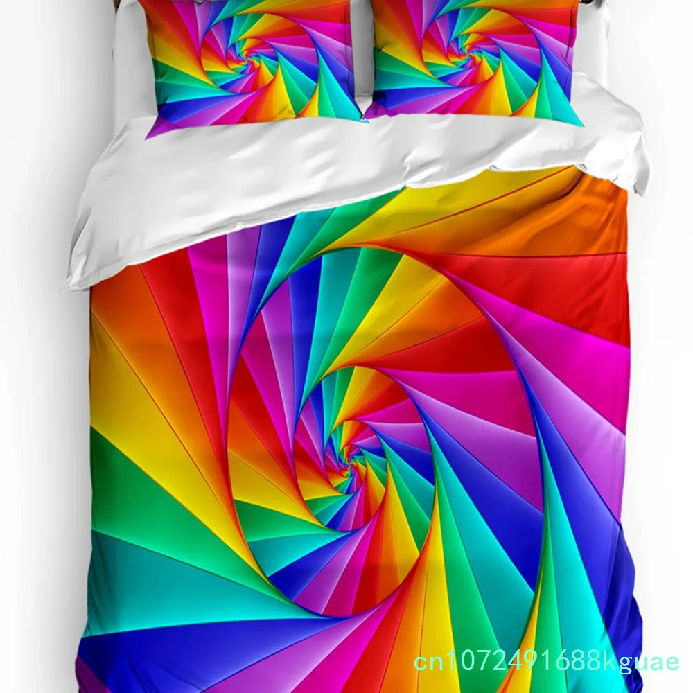 Colorful Spiral Rainbow Art Duvet Cover Bed Bedding Set Double Home Textile Quilt Cover Pillowcases Bedroom Bedding Set No Sheet