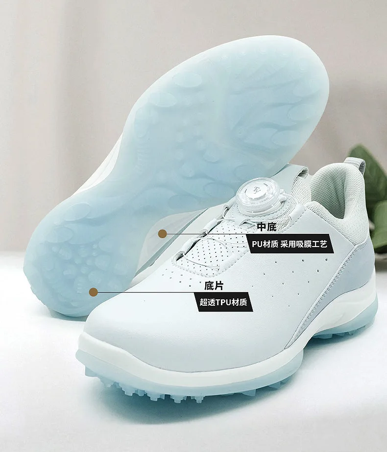 TTYGJ-Sapatos de golfe spikeless com cadarços de botão rotativo para mulheres, impermeável, respirável, ao ar livre, branco, esporte, calçado de