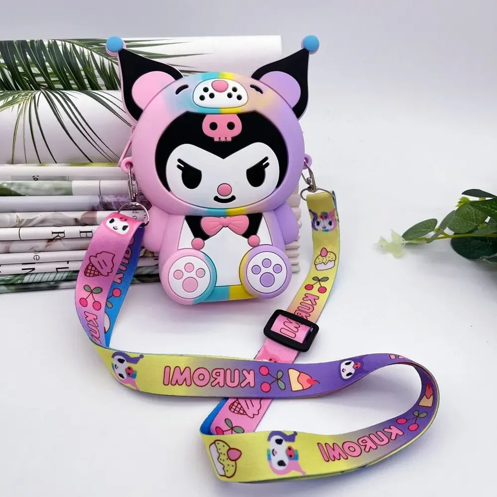 Sanrio bonito kuromi dos desenhos animados tridimensional cruz-corpo silicone moeda bolsa de ombro criativo moda saco kawaii presente do feriado