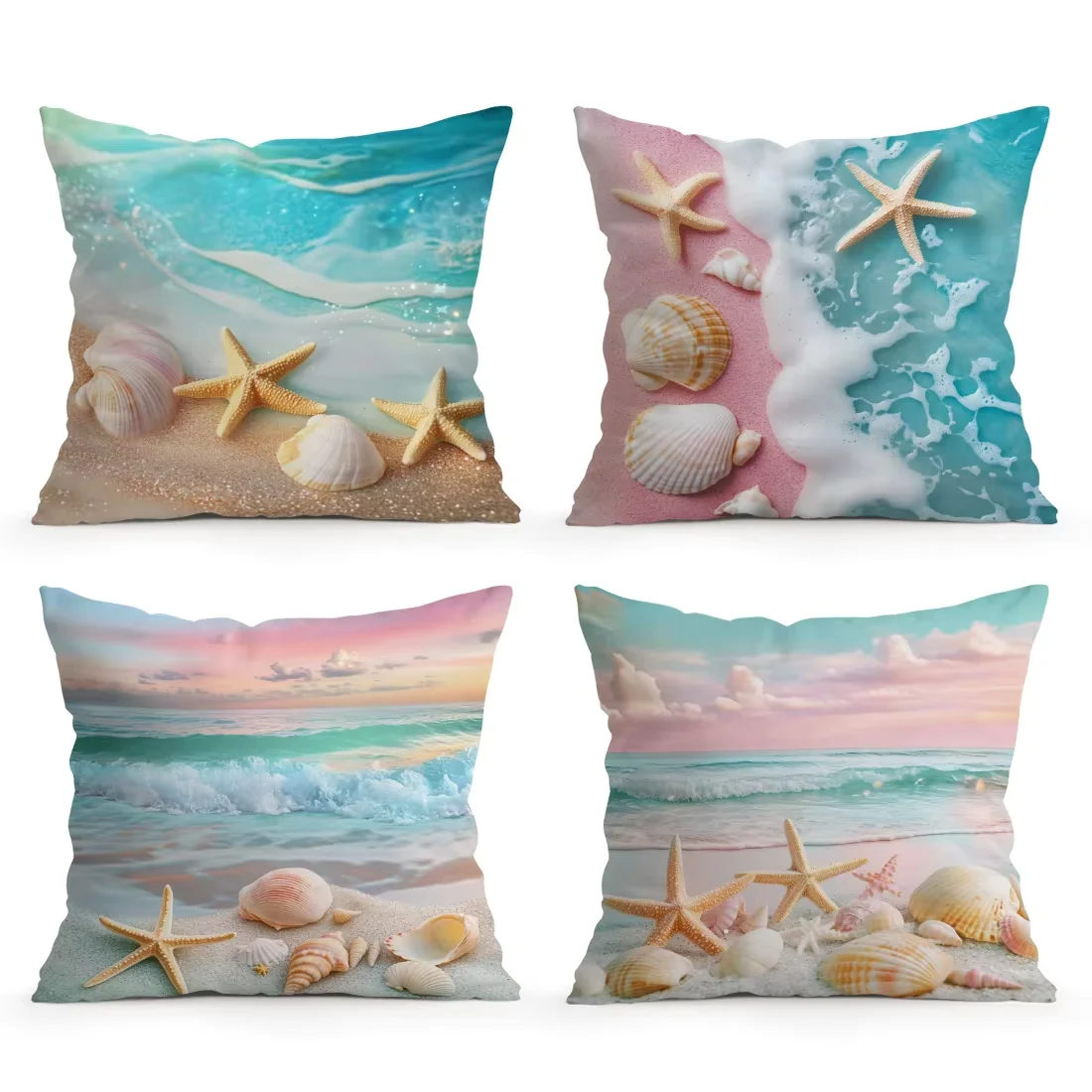 1pc Beach Starfish Seascape Throw Pillow Cover, 2D Double-Sided Print Soft Polyester Cushion Case for Home Sofa Bedroom Car Deco