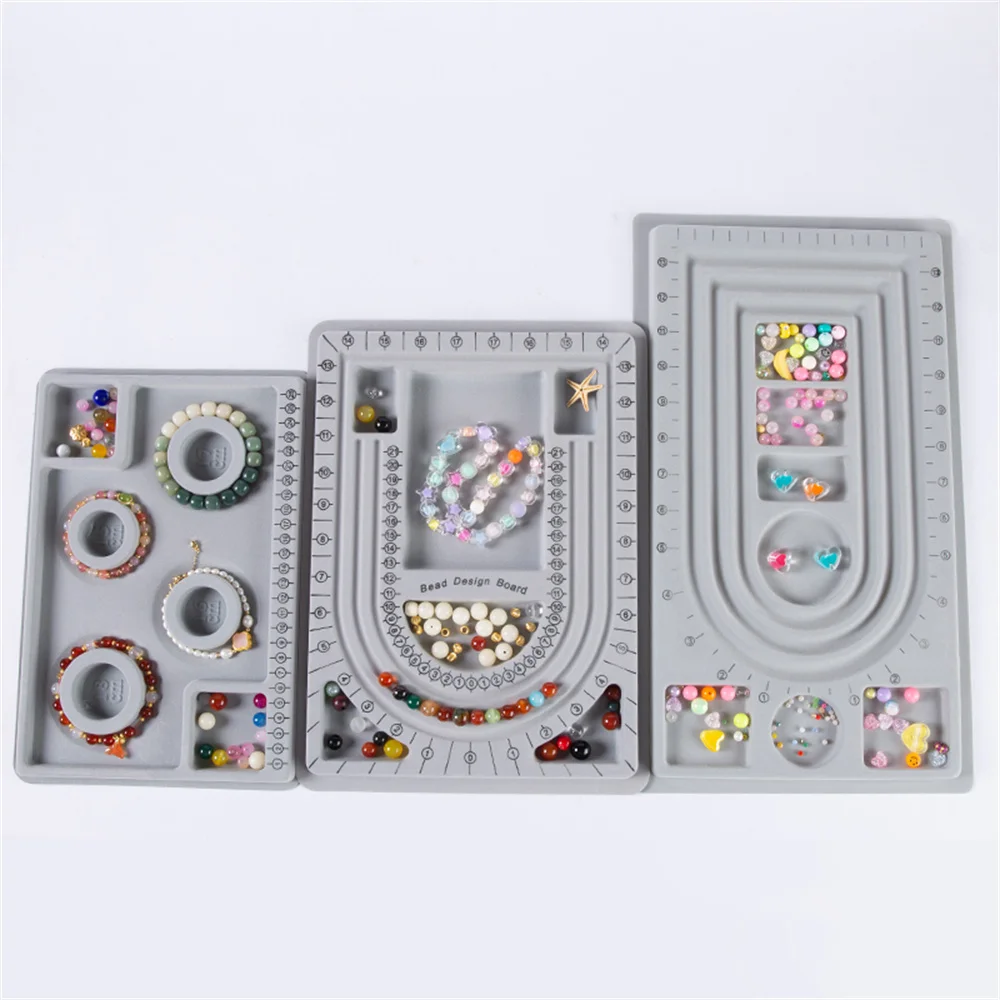 Flocked Beading Tray DIY Bracelet Necklace Jewelry Making Findings Beading Organizer Gray Bead Board Measuring Tools Accessories