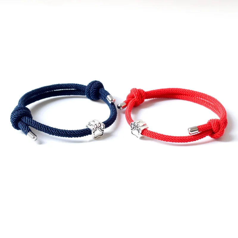 Cute Dog Footprints Charm Bracelet for Women Men Adjustable Red String Couple Bracelets Retro Transport Bead Jewelry Gift