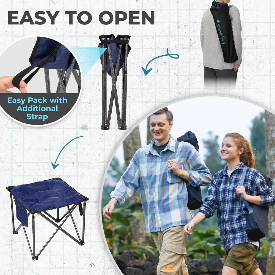 Folding Camping Stool with 18.1 Inch Oversized Foot Rest 440 Lbs Heavy Duty Portable Padded Seat Featuring AntiSlip Feet and Ca