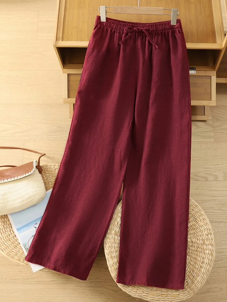 

Новинка 2025, женские широкие брюки с высокой талией, хлопково-льняные повседневные свободные драпированные прямые брюки, универсальные осенние модные брюки