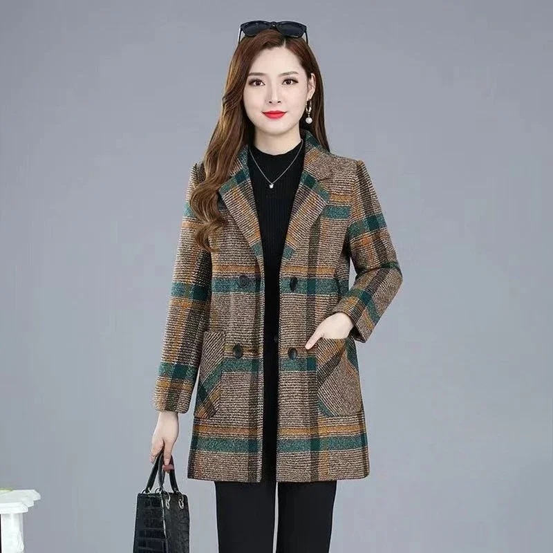 

Elegant Maternity Age Women's Tweed Overcoat Chunky Knit Wool Coat for Middle Aged Ladies 40 50s Style