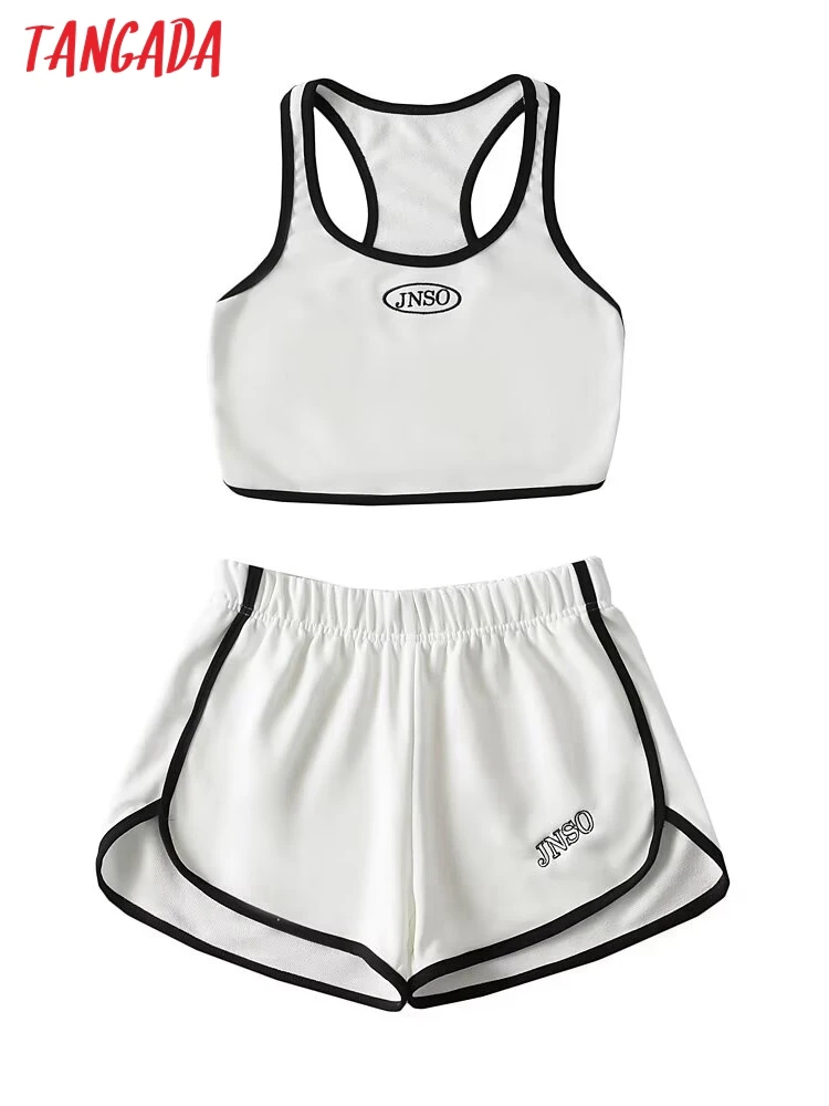 Tangada 2024 Tracksuits Two Piece Set White Tank and Shorts 2T83