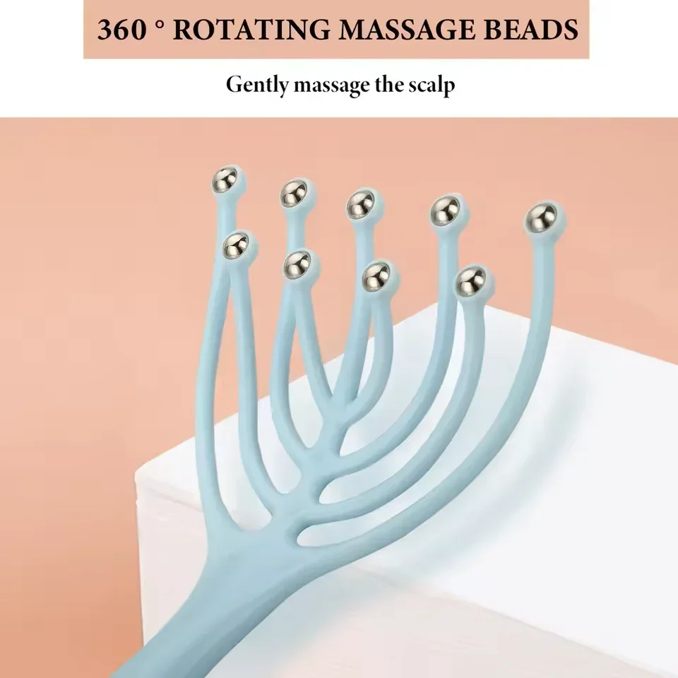 10 Claws Steel Ball Handheld Head Massager with Scalp Comb Neck Roller  for Relaxing Spa Hair Care Stress Relief