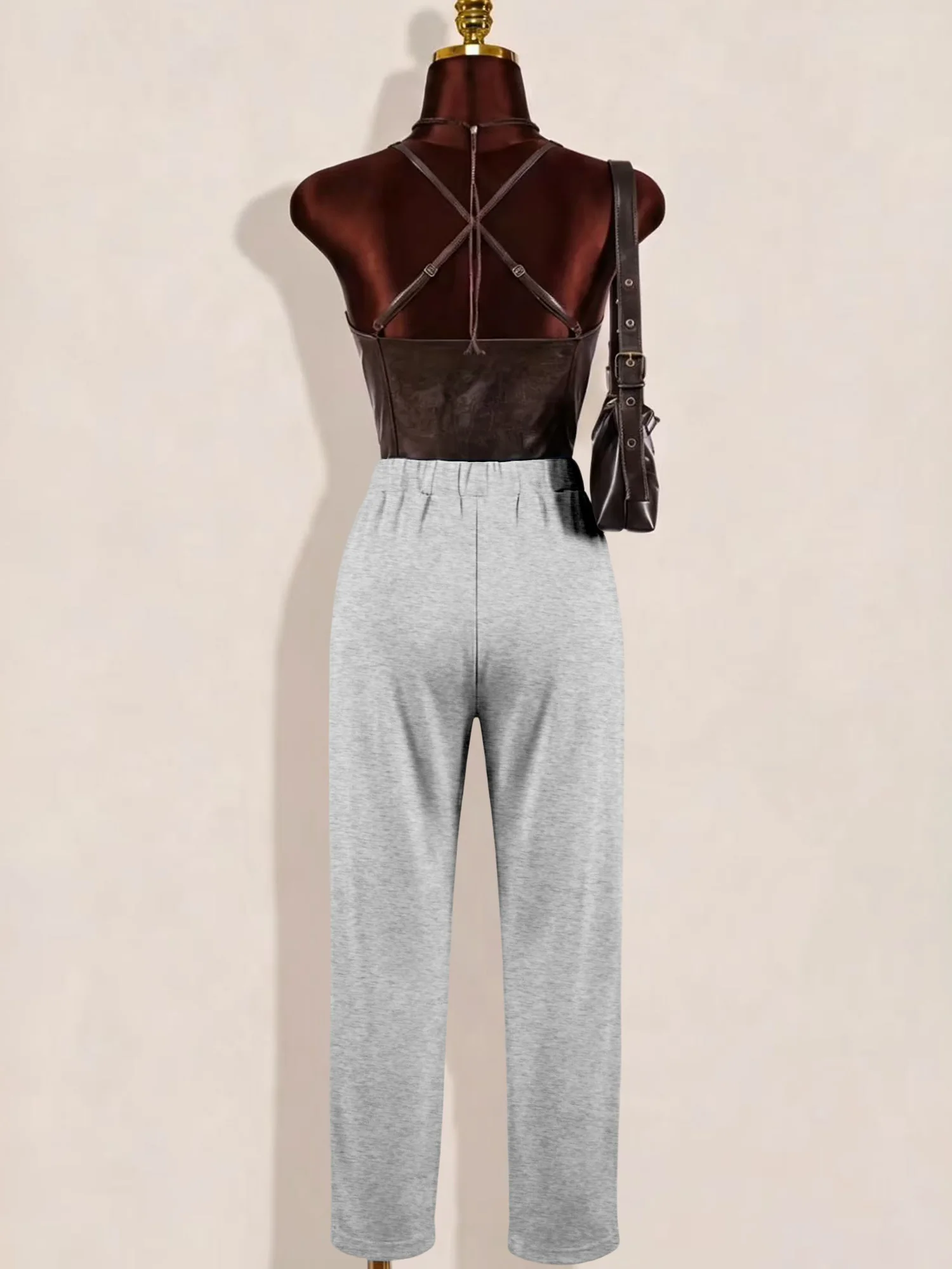 2026 New Ladies Elastic Waist Straight Jogging Pants Solid Simple Basic Sweatpants With Pockets Women All Match Long Trousers