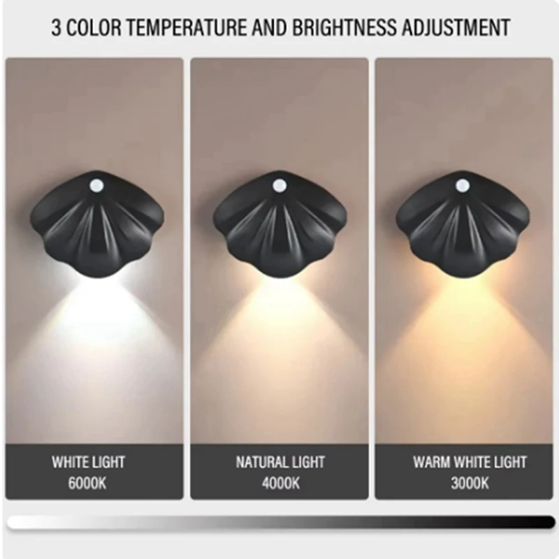 Night Light Motion Sensor Shell Shaped Spotlight Rechargeable Bedroom Corridor Staircase Mural Decorative Light