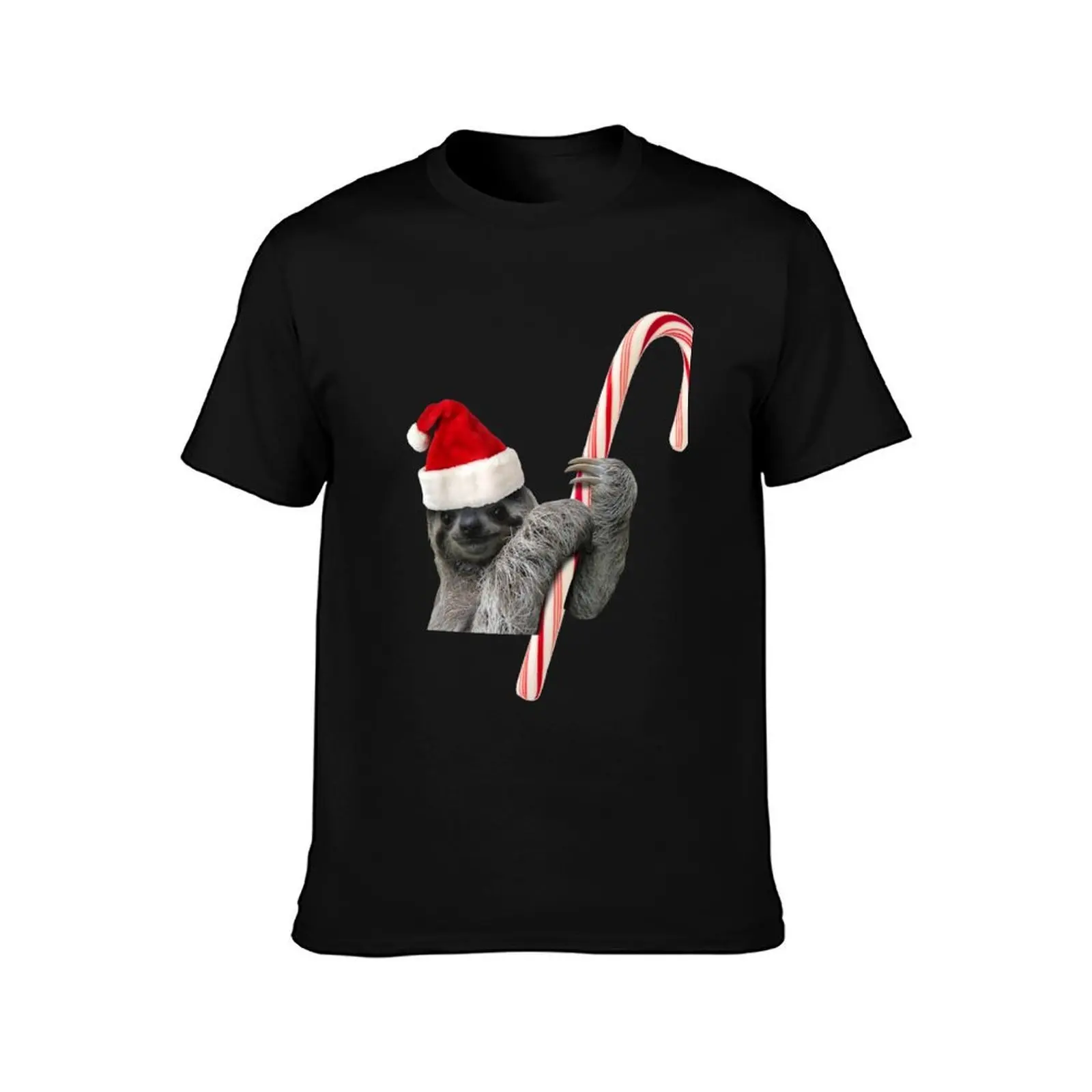 Christmas Sloth with candy cane T-Shirt, Summer Casual Cotton Tee, Oversized Streetwear Tops, Vintage Graphic Print, 100% Cotton