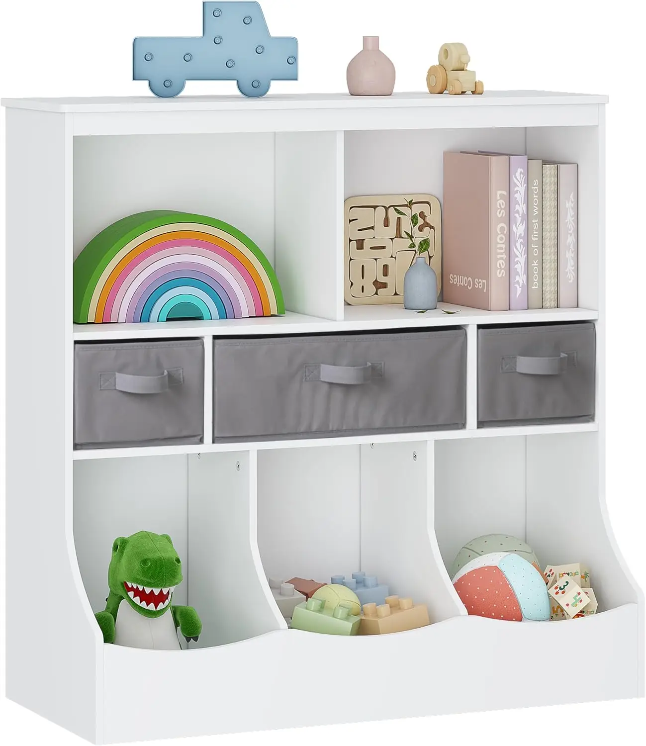 Organizador com estante, unidade de armazenamento infantil com 8 compartimentos e 3 cestos, caixa de brinquedos, cubículo de múltiplas prateleiras para livros, brinquedos, wh